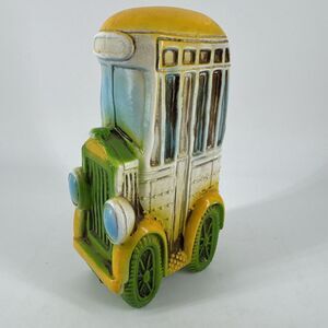 Piggy Bank Taxi Cab School Bus Hand Painted Japan Vintage 7” Tall